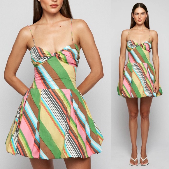 Anthropologie SWF NWT Fitted Balloon Mini Dress Cotton Stripe La Fiesta Medium - Picture 2 of 13